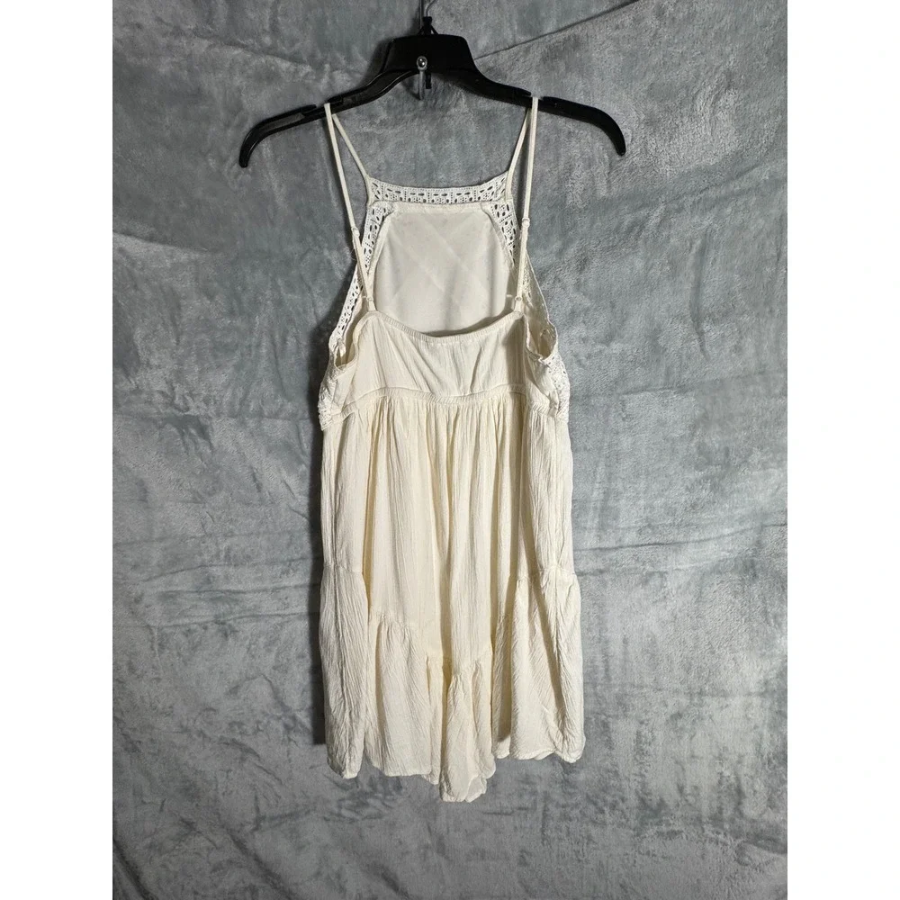 American Eagle Cream Eyelet Lace Boho Tiered Mini Dress XS Ivory Halter Festival